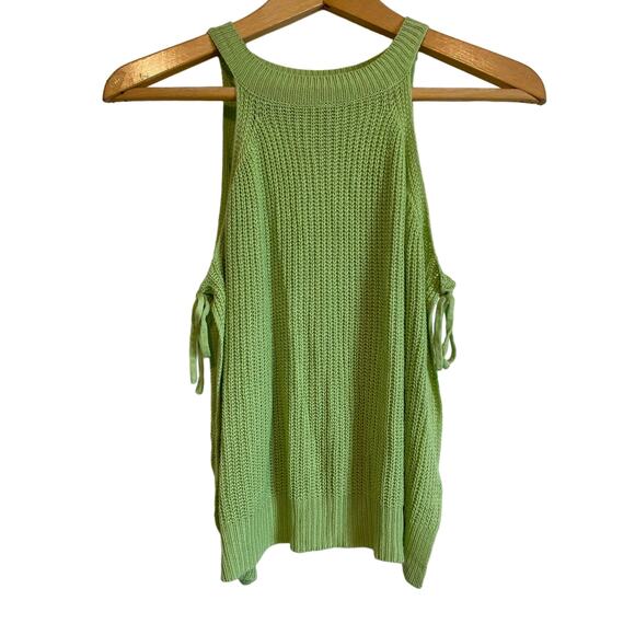 Lulus green knit high neck sleeveless sweater solid bows lightweight vest Med - Picture 1 of 3